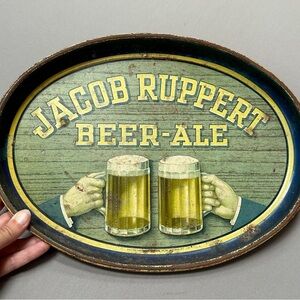 Antique 1930’s Vintage Oval Jacob Ruppert Beer Ale Tin Metal Tray Original
